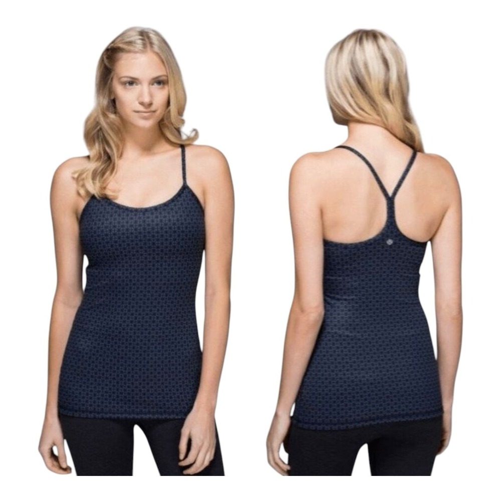 LULULEMON Size‎ 4 Power Y Tank Luon Tri Geo Printed Inkwell Black Racerback Top
